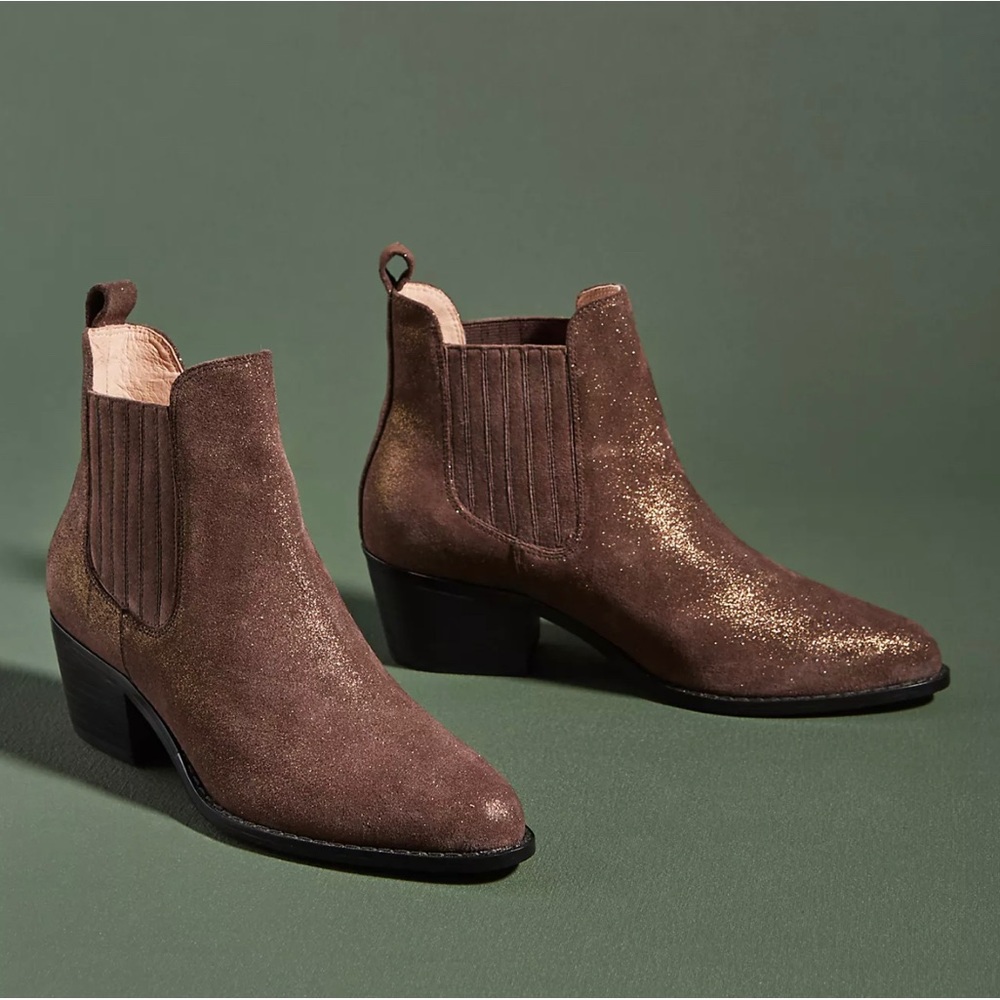 Anthropologie Metallic Chelsea Boots Size 6M
